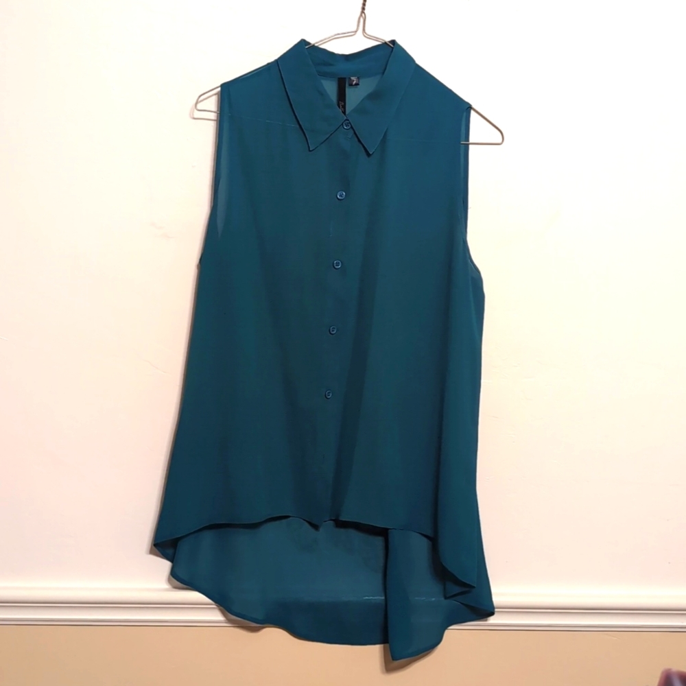Blue green Silk sleeveless blouse Bellatrix